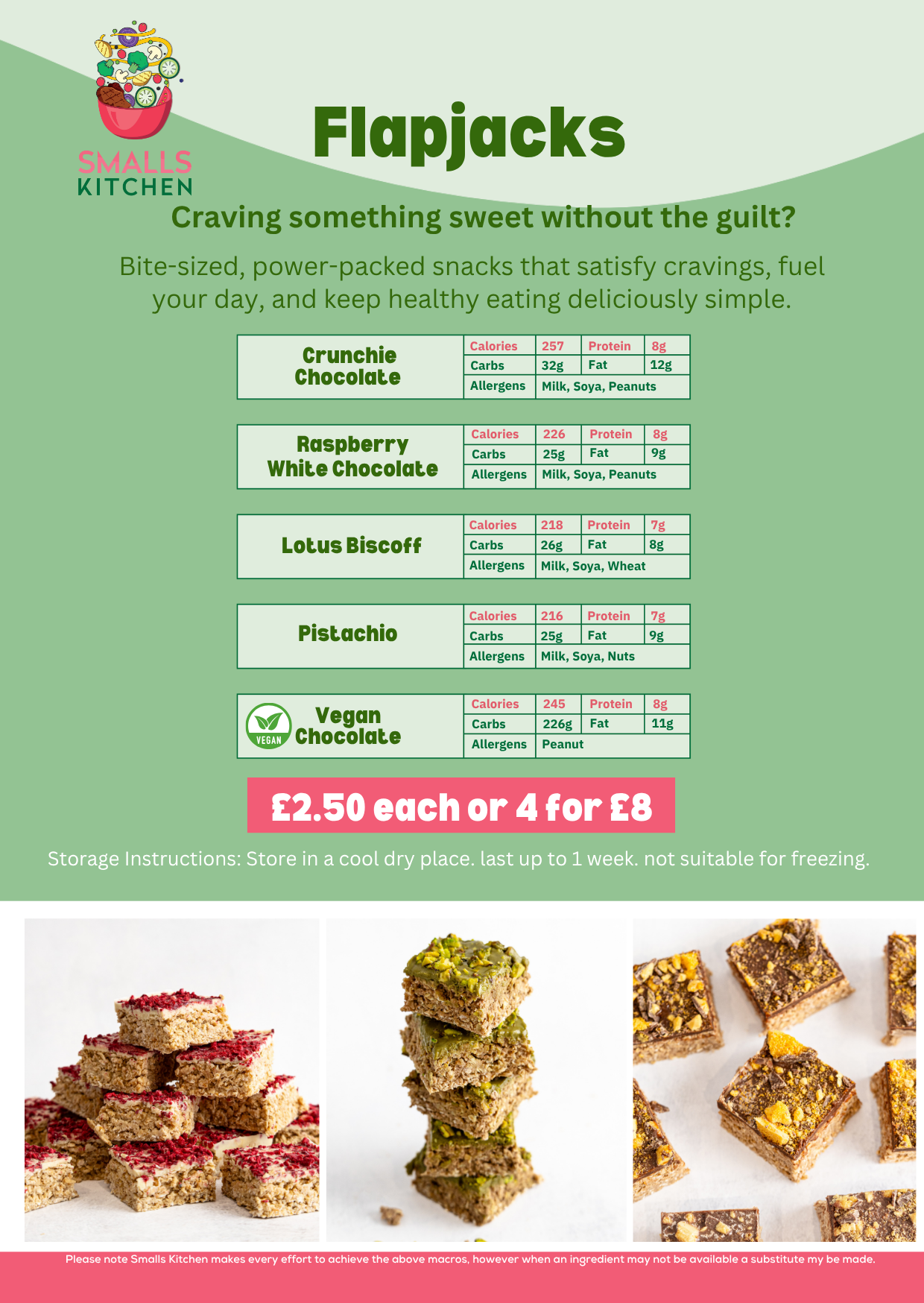 Pistachio Flapjack (milk, soya, nuts)